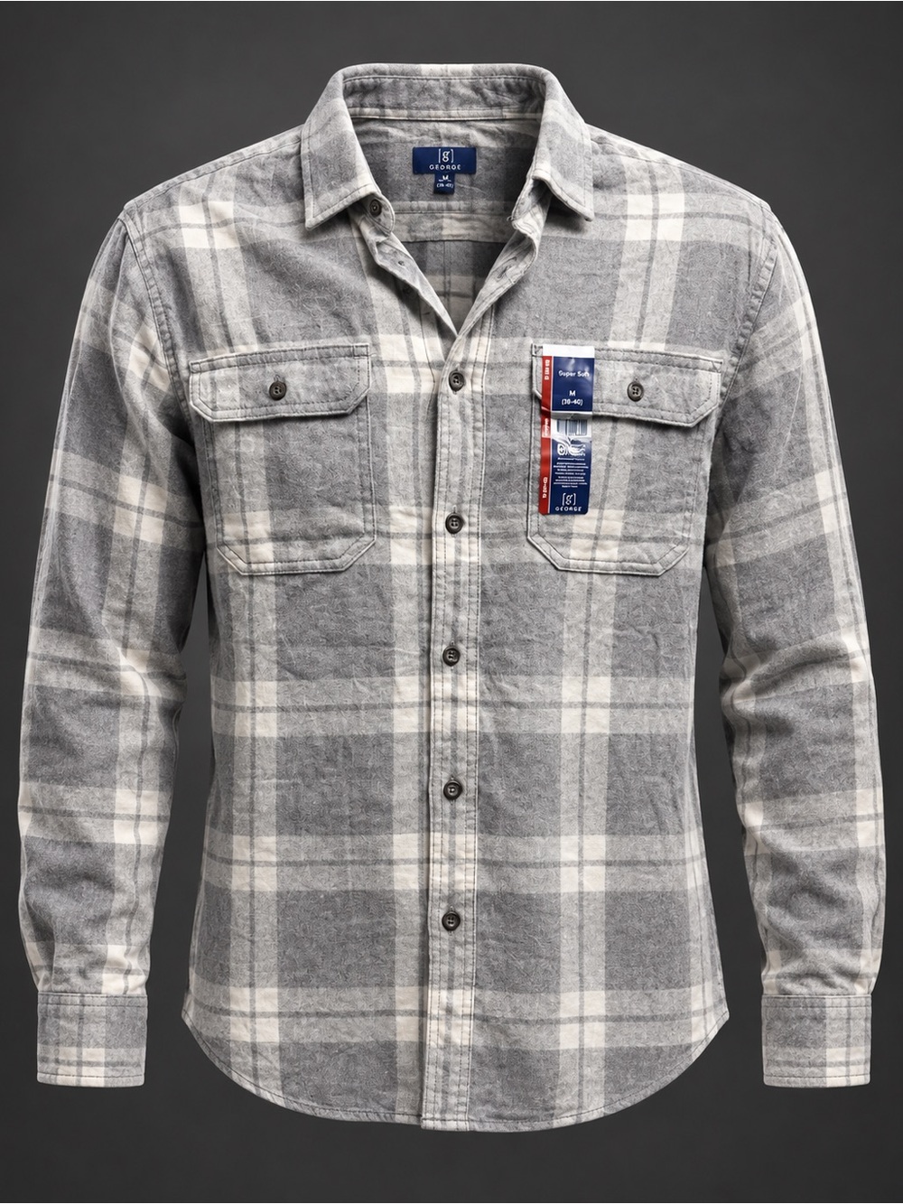 George Gray and White Plaid Button-Up Shirt